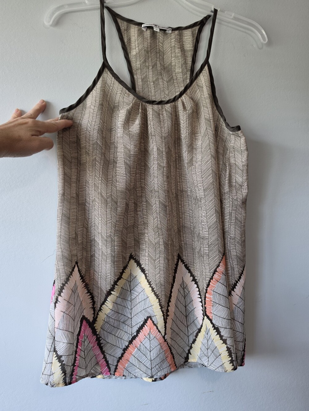 Collective Concepts Beige Tank with Pastel Leaf Border
